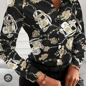 SHEIN Black Shirt with Gold Chain Design